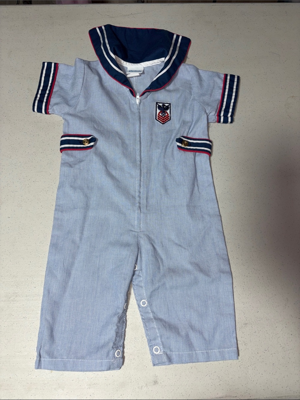 Carter's Navy and White Nautical Top with Red Trim